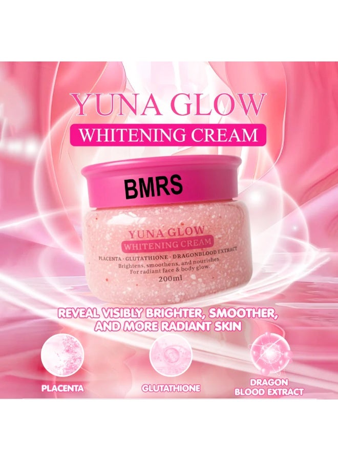 BMRS Yuna Glow Brightening Whitening Cream for Face and Body 200ml Nourishing Formula Infused with Placenta and Dragon Blood Extract for Soft Smooth and Luminous Skin - Image 2